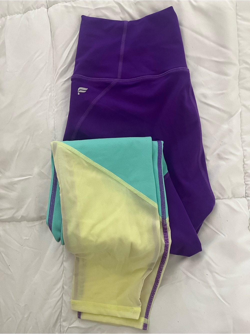 Fabletics High-Waist Leggings with Teal & Yellow Colorblock